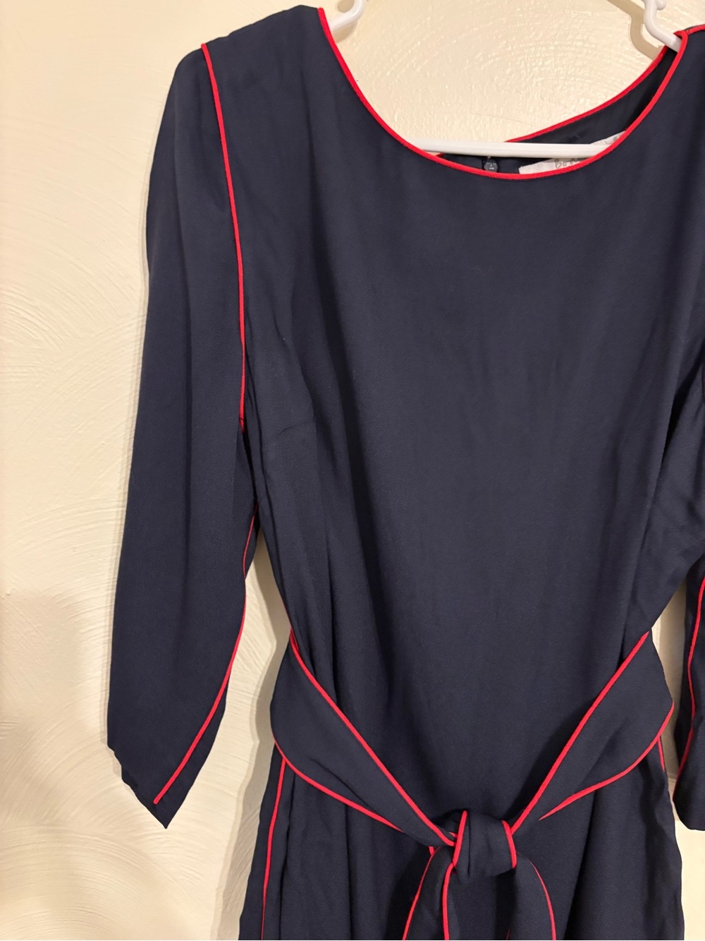 Boden Navy Sheath Dress Red Contrast Trim Tie Waist 3/4 Sleeve US 14R - Picture 5 of 7